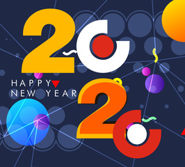  Happy New Year. Christmas posters and greeting card in beautiful background with decoration.2020 numbers. Vector illustration. Winter holiday invitations