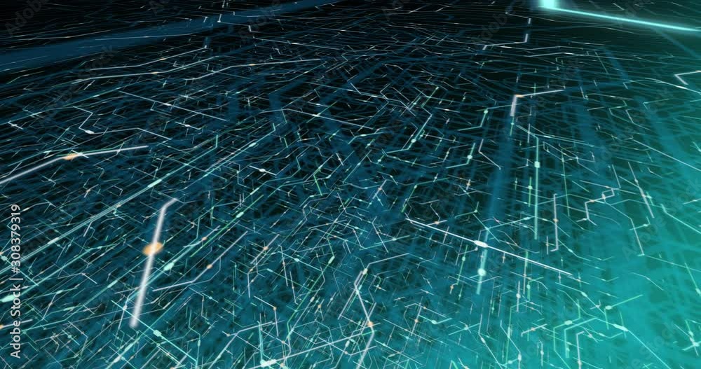 Poster 4k seamless loop of printed circuit board (pcb) in motion. artificial intelligence (ai), data mining