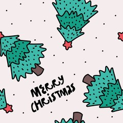 Seamless vector pattern-Christmas trees and the inscription 