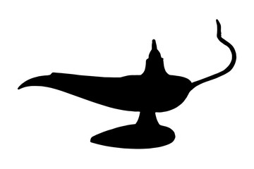 Black silhouette of Aladdin lamp on white background