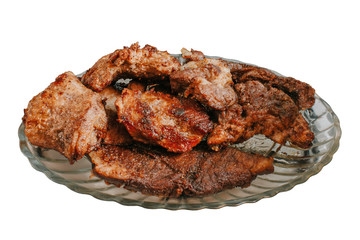 Fried chops on a plate on a white background. In isolation