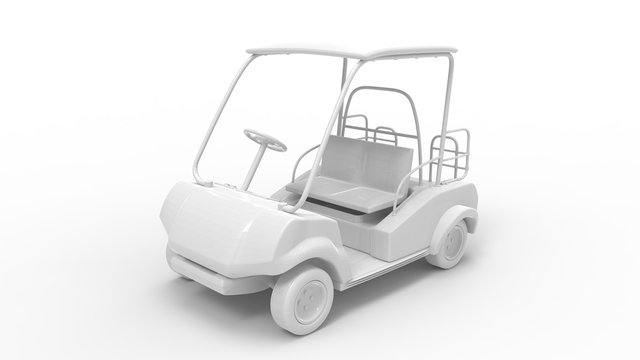 3d rendering of a white golf cart isolated in a studio background