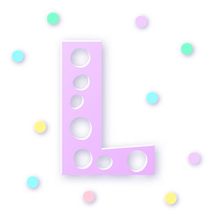 Letter L in paper cut style on white background. Typographic design. Bold capital purple letter