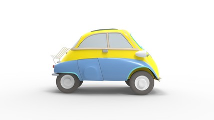 3d rendering of a small micro car isolated in studio background