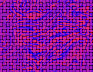 Full Frame Shot Of Wicker Basket. Wooden weave texture background. Painted red and blue.