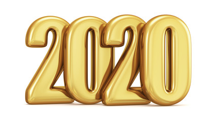3d render. Gold 2020 inscription isolated on white background. New Year's illustration.