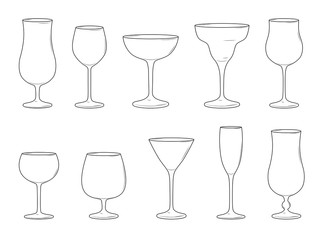 Various cocktail glasses isolated on white background. Vector illustration