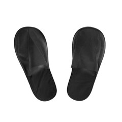 Black house slippers. Isolated on white background. Close up