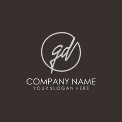 GD initials signature logo. Handwritten vector logo template connected to a circle. Hand drawn Calligraphy lettering Vector illustration.