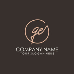 GE initials signature logo. Handwritten vector logo template connected to a circle. Hand drawn Calligraphy lettering Vector illustration.