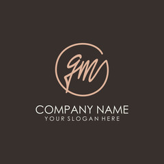 GM initials signature logo. Handwritten vector logo template connected to a circle. Hand drawn Calligraphy lettering Vector illustration.