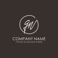 GN initials signature logo. Handwritten vector logo template connected to a circle. Hand drawn Calligraphy lettering Vector illustration.