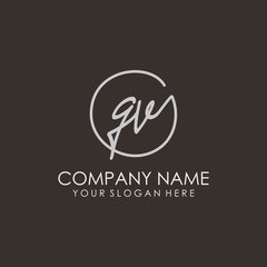 GV initials signature logo. Handwritten vector logo template connected to a circle. Hand drawn Calligraphy lettering Vector illustration.