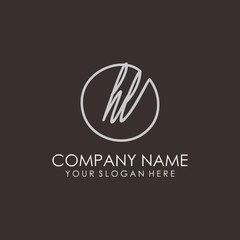 HL initials signature logo. Handwritten vector logo template connected to a circle. Hand drawn Calligraphy lettering Vector illustration.