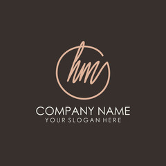HM initials signature logo. Handwritten vector logo template connected to a circle. Hand drawn Calligraphy lettering Vector illustration.