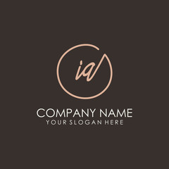 IA initials signature logo. Handwritten vector logo template connected to a circle. Hand drawn Calligraphy lettering Vector illustration.
