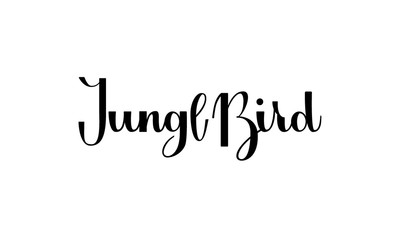 Lettering Jungl Bird isolated on white background for print, design, bar, menu, offers, restaurant. Modern hand drawn lettering label for alcohol cocktail Jungl Bird. Handwritten inscriptions