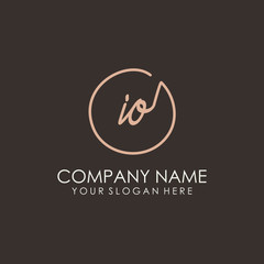 IO initials signature logo. Handwritten vector logo template connected to a circle. Hand drawn Calligraphy lettering Vector illustration.