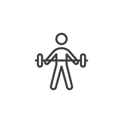Obraz premium Man with barbell line icon. linear style sign for mobile concept and web design. Weightlifter exercise with barbell outline vector icon. Symbol, logo illustration. Vector graphics