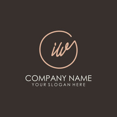 IW initials signature logo. Handwritten vector logo template connected to a circle. Hand drawn Calligraphy lettering Vector illustration.