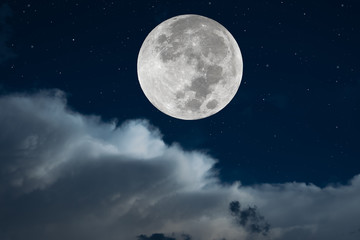Fototapeta na wymiar Full moon with little stars and cloud at night.