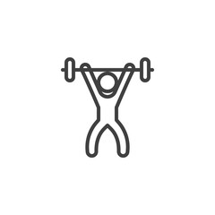 Weightlifting training line icon. linear style sign for mobile concept and web design. Man lifted barbell weight outline vector icon. Symbol, logo illustration. Vector graphics