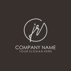 JR initials signature logo. Handwritten vector logo template connected to a circle. Hand drawn Calligraphy lettering Vector illustration.