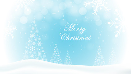 Merry Christmas and happy new year concept vector background, illustration. Christmas tree and snowing blue background.