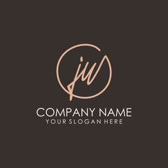 JU initials signature logo. Handwritten vector logo template connected to a circle. Hand drawn Calligraphy lettering Vector illustration.