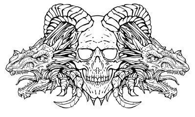 demon skull with dragons on the sides