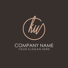KU initials signature logo. Handwritten vector logo template connected to a circle. Hand drawn Calligraphy lettering Vector illustration.