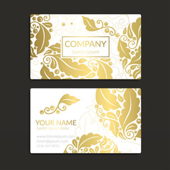 White and gold vintage business card. Luxury vector ornament template. Great for invitation, flyer, menu, brochure, postcard, background, wallpaper, decoration, packaging or any desired idea.