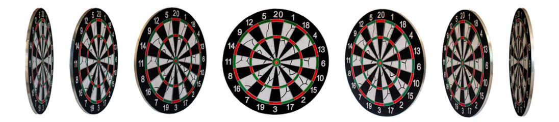 Set of colored dartboards  with the different angle for any situation on white background.