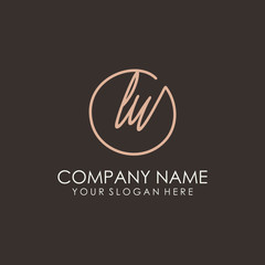 LU initials signature logo. Handwritten vector logo template connected to a circle. Hand drawn Calligraphy lettering Vector illustration.