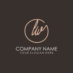 LW initials signature logo. Handwritten vector logo template connected to a circle. Hand drawn Calligraphy lettering Vector illustration.