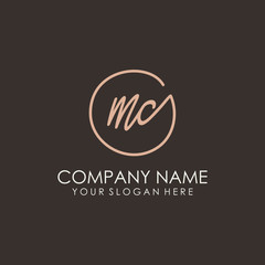 MC initials signature logo. Handwritten vector logo template connected to a circle. Hand drawn Calligraphy lettering Vector illustration.