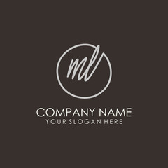 ML initials signature logo. Handwritten vector logo template connected to a circle. Hand drawn Calligraphy lettering Vector illustration.