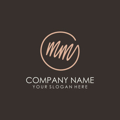 MM initials signature logo. Handwritten vector logo template connected to a circle. Hand drawn Calligraphy lettering Vector illustration.