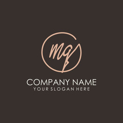 MQ initials signature logo. Handwritten vector logo template connected to a circle. Hand drawn Calligraphy lettering Vector illustration.