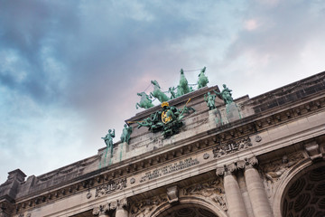 Fototapeta na wymiar Brussels, Belgium. Famous triumphal arch - entrance to the Cinquantenaire park or Jubelpark.