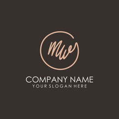 MW initials signature logo. Handwritten vector logo template connected to a circle. Hand drawn Calligraphy lettering Vector illustration.