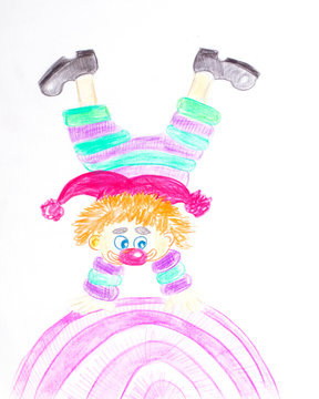 Pencil drawing of a clown. Children's creativity