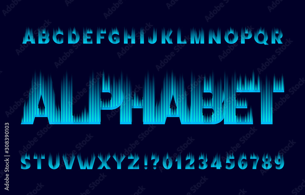 Fototapete abstract alphabet font. flame effect letters and numbers. stock vector typeface for your typography 