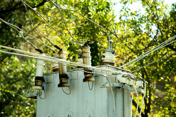 high voltage power tower, isolation of power lines, dividers, overhead power line, electrical insulator on a high voltage pole