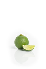 Lime and green lemon Piece  Sliced  horizontal with white background