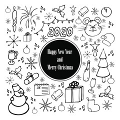 Set of Christmas elements. Vector. Black and white. Suitable for design holiday cards.
