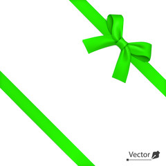 Isolated realistic tied the corners green bow and diagonally ribbon. 