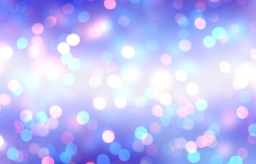 Bokeh blue pink lilac shimmer pattern. Empty background glitter. Abstract texture festive. Blurred illustration confetti. Defocused magical lights.