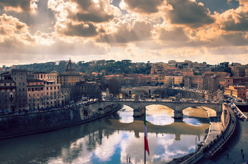 View from Castel Sant'Angelo  of the river Tiber and and the city of Rome.