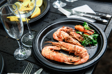 Langoustines cooked with vegetables.